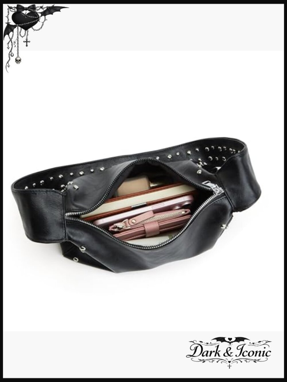 Vegan Studded Shoulder Bag with Adjustable Strap, Y2K Style Small Purse - Picture 5 of 7